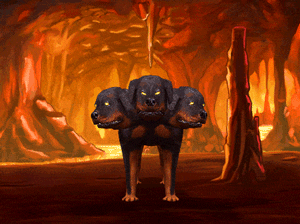 Gif animé cerbère aboie
